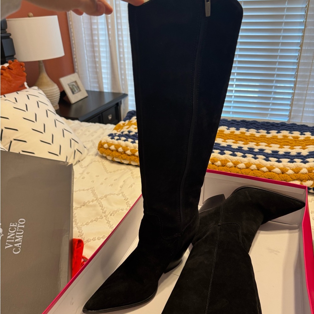 Vince Camuto Sleek Black Suede Heeled Boots